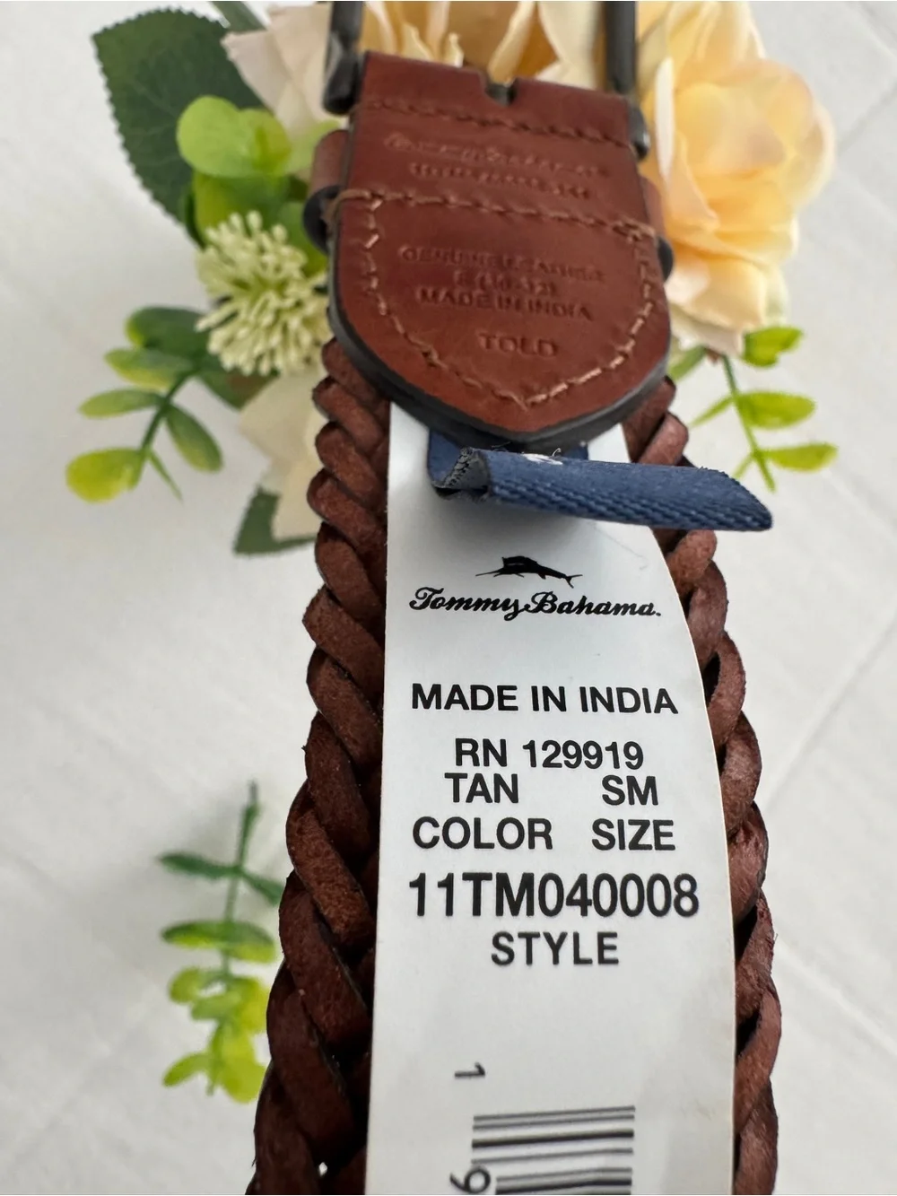 TOMMY BAHAMA Brown Braided Leather Men's Belt MEN S (30-32) small